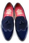 Shop_Kora By Nilesh Mitesh_Blue Plain Handcrafted Tassel Loafers _at_Aza_Fashions