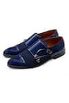 Buy_Kora By Nilesh Mitesh_Blue Double Buckle Handcrafted Shoes _at_Aza_Fashions