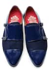 Shop_Kora By Nilesh Mitesh_Blue Double Buckle Handcrafted Shoes _at_Aza_Fashions