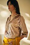 Buy_Shorshe Clothing_Cream Velvet Notched Embellished Blouse _at_Aza_Fashions