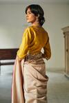 Shop_Shorshe Clothing_Yellow Handloom Silk V Neck Blouse _at_Aza_Fashions