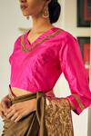 Buy_Shorshe Clothing_Pink Handloom Silk V Neck Blouse _at_Aza_Fashions