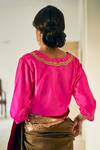 Shop_Shorshe Clothing_Pink Handloom Silk V Neck Blouse _at_Aza_Fashions