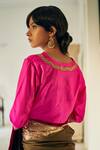 Shorshe Clothing_Pink Handloom Silk V Neck Blouse _Online_at_Aza_Fashions