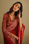 Shorshe Clothing_Red Handloom Chanderi Embroidery V Neck Semi-stitched Blouse_Online_at_Aza_Fashions