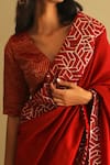 Buy_Shorshe Clothing_Red Handloom Chanderi Embroidery V Neck Semi-stitched Blouse_Online_at_Aza_Fashions