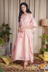 Buy_Label Ne'chi_Peach Chanderi Silk Embroidery Round Tunic And Pant Set  _at_Aza_Fashions