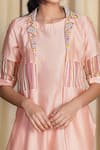 Shop_Label Ne'chi_Peach Chanderi Silk Embroidery Jacket Collar Kurta Round And Set  _Online_at_Aza_Fashions