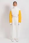 NoughtOne_White Polyester Oversize Collar Colorblock Jacket  _Online_at_Aza_Fashions