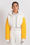 Buy_NoughtOne_White Polyester Oversize Collar Colorblock Jacket  _at_Aza_Fashions