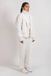 NoughtOne_White Polyester Shawl Lapel Jacket  _Online_at_Aza_Fashions