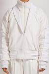 NoughtOne_White Polyester Shawl Lapel Jacket  _at_Aza_Fashions