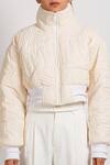 NoughtOne_White Polyester High Neck Quilted Puffer Oversize Jacket  _at_Aza_Fashions