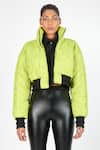 Buy_NoughtOne_Green Polyester High Neck Quilted Puffer Oversize Jacket  _at_Aza_Fashions