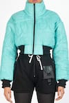 NoughtOne_Blue Polyester High Neck Quilted Puffer Oversize Jacket  _at_Aza_Fashions