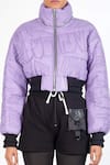 NoughtOne_Purple Polyester High Neck Quilted Puffer Oversize Jacket  _at_Aza_Fashions