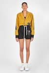 Shop_NoughtOne_Yellow Polyester Suede Notched Lapel Cropped Jacket  _Online_at_Aza_Fashions