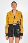 Buy_NoughtOne_Yellow Polyester Suede Notched Lapel Cropped Jacket  _at_Aza_Fashions