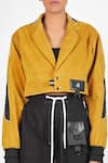 NoughtOne_Yellow Polyester Suede Notched Lapel Cropped Jacket  _at_Aza_Fashions