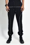 NoughtOne_Black Cotton Terry Striped Pant _Online_at_Aza_Fashions