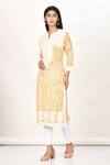 Buy_Samyukta Singhania_Beige Cotton, Silk Mirrors, Embroidery Round Printed Kashmiri Thread Work Kurta _at_Aza_Fashions