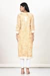 Shop_Samyukta Singhania_Beige Cotton, Silk Mirrors, Embroidery Round Printed Kashmiri Thread Work Kurta _at_Aza_Fashions
