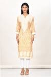 Buy_Samyukta Singhania_Beige Cotton, Silk Mirrors, Embroidery Round Printed Kashmiri Thread Work Kurta _Online_at_Aza_Fashions
