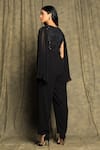 Shop_Bump Loving_Black Net Hand Embroidered Sequin Work Round Shoulder Drape Jumpsuit  _at_Aza_Fashions