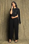 Buy_Bump Loving_Black Net Hand Embroidered Sequin Work Round Shoulder Drape Jumpsuit  _Online_at_Aza_Fashions