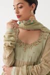 Shop_Rhua_Green Dupatta Tissue , Kurta Noor Embroidered Anarkali Set _Online_at_Aza_Fashions