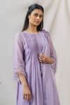 Shop_Naaz By Noor_Purple Cotton, Organza, Silk Chanderi Embroidered Kurta Set _at_Aza_Fashions