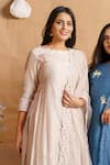 Naaz By Noor Pink Cotton, Organza, Silk Chanderi Embroidered Kurta Set Online at Aza Fashions Naaz By Noor_Pink Cotton, Organza, Silk Chanderi Embroidered Kurta Set _Online_at_Aza_Fashions