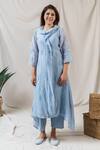 Buy_Naaz By Noor_Blue Silk, Cotton, Chanderi Embroidered Kurta And Pant Set_at_Aza_Fashions
