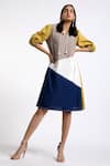 Buy_Madder Much_Multi Color Cotton Plain V Neck Norah Colorblock Dress _at_Aza_Fashions
