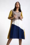 Shop_Madder Much_Multi Color Cotton Plain V Neck Norah Colorblock Dress _Online_at_Aza_Fashions