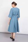 Shop_NOTEBOOK_Blue Cotton Poplin Round Flared Dress _at_Aza_Fashions