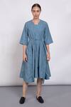 Buy_NOTEBOOK_Blue Cotton Poplin Round Flared Dress _at_Aza_Fashions