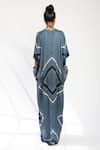 Shop_Nikita Mhaisalkar_Blue Organic Cotton Satin V Neck Tile Print Kaftan With Bralette _at_Aza_Fashions