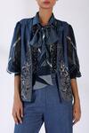 Buy_Nikita Mhaisalkar_Blue Silk Organza Collared Neck Tile Print Top_Online_at_Aza_Fashions