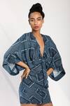Nikita Mhaisalkar_Blue Sheeted Georgette V Neck Printed And Sequin Kaftan Dress_at_Aza_Fashions