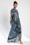 Shop_Nikita Mhaisalkar_Blue Sheeted Georgette Asymmetric Tile Print Kaftan_at_Aza_Fashions
