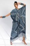 Buy_Nikita Mhaisalkar_Blue Sheeted Georgette Asymmetric Tile Print Kaftan_at_Aza_Fashions