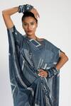 Buy_Nikita Mhaisalkar_Blue Sheeted Georgette Asymmetric Tile Print Kaftan_Online_at_Aza_Fashions