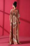 Shop_Nikita Mhaisalkar_Brown Crepe V Neck Tile Print Kaftan With Belt_at_Aza_Fashions