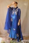 Buy_Neha Poddar_Blue Cape Organza Dress Silk Dress U Neck With _at_Aza_Fashions