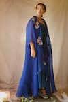 Shop_Neha Poddar_Blue Cape Organza Dress Silk Dress U Neck With _at_Aza_Fashions