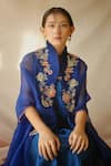 Neha Poddar_Blue Cape Organza Dress Silk Dress U Neck With _Online_at_Aza_Fashions