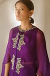 Neha Poddar_Purple Cape Organza Crop Top And Pant Silk Round With Set _Online_at_Aza_Fashions
