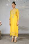 Buy Neha Poddar Yellow Kurta Organza Pant Silk Round Embroidered And Set at Aza Fashions Buy_Neha Poddar_Yellow Kurta Organza Pant Silk Round Embroidered And Set _at_Aza_Fashions