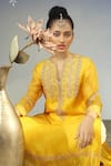 Neha Poddar Yellow Kurta Organza Pant Silk Round Embroidered And Set Online at Aza Fashions Neha Poddar_Yellow Kurta Organza Pant Silk Round Embroidered And Set _Online_at_Aza_Fashions